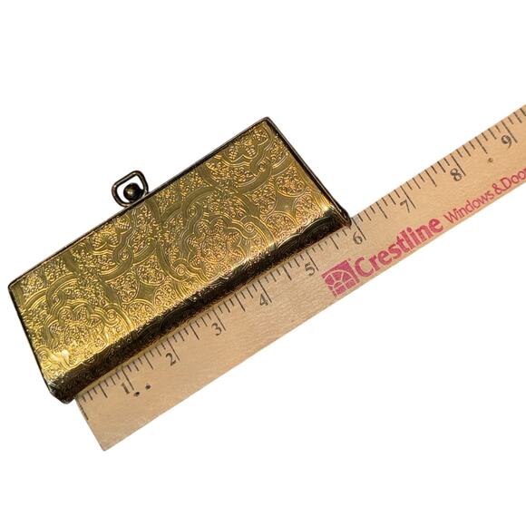 Vintage Gold Tone Floral Etched Metal Vanity Trinket Case Lined Formal Dinner - Picture 3 of 7